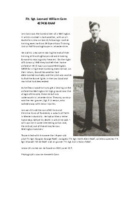 A preview of a PDF biography for Cann, Leonard William